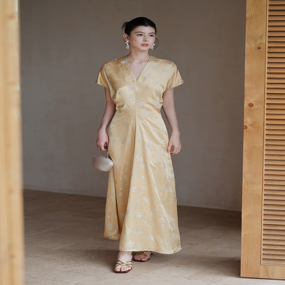 New Chinese style mulberry silk dress for women 25 summer clothes Chinese style high end feeling jacquard V neck silk long skirt image 19