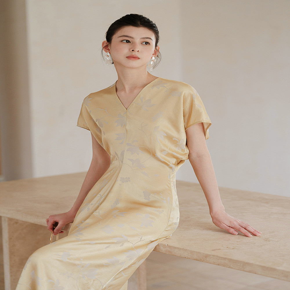 New Chinese style mulberry silk dress for women 25 summer clothes Chinese style high end feeling jacquard V neck silk long skirt image 20