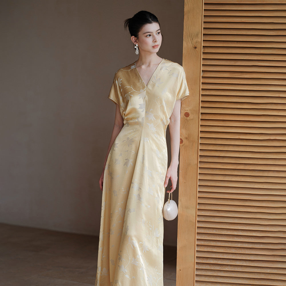 New Chinese style mulberry silk dress for women 25 summer clothes Chinese style high end feeling jacquard V neck silk long skirt image 6