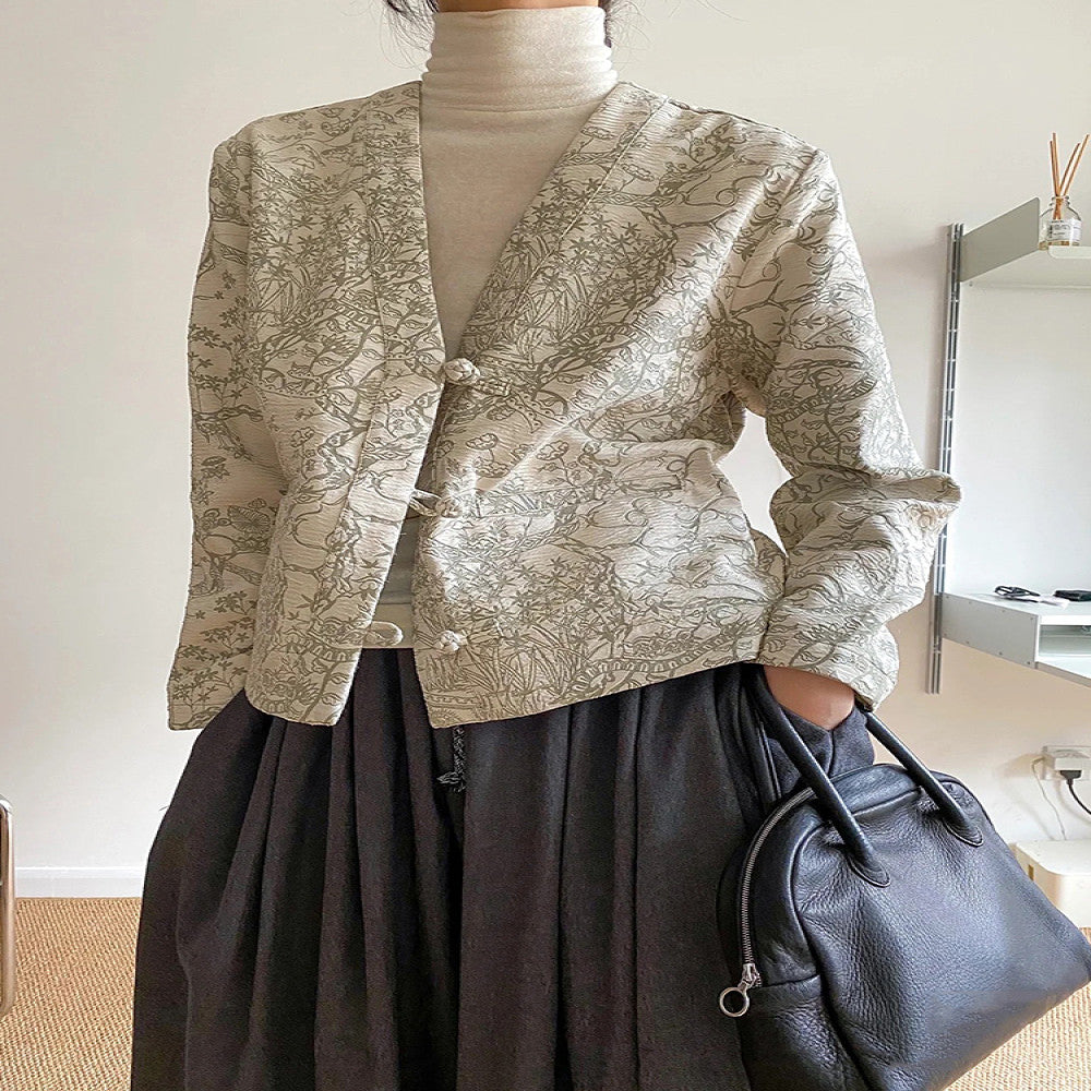 Spot new Chinese style small fragrant style cardigan jacket for women retro jacquard high end feeling western style short and niche top image 0