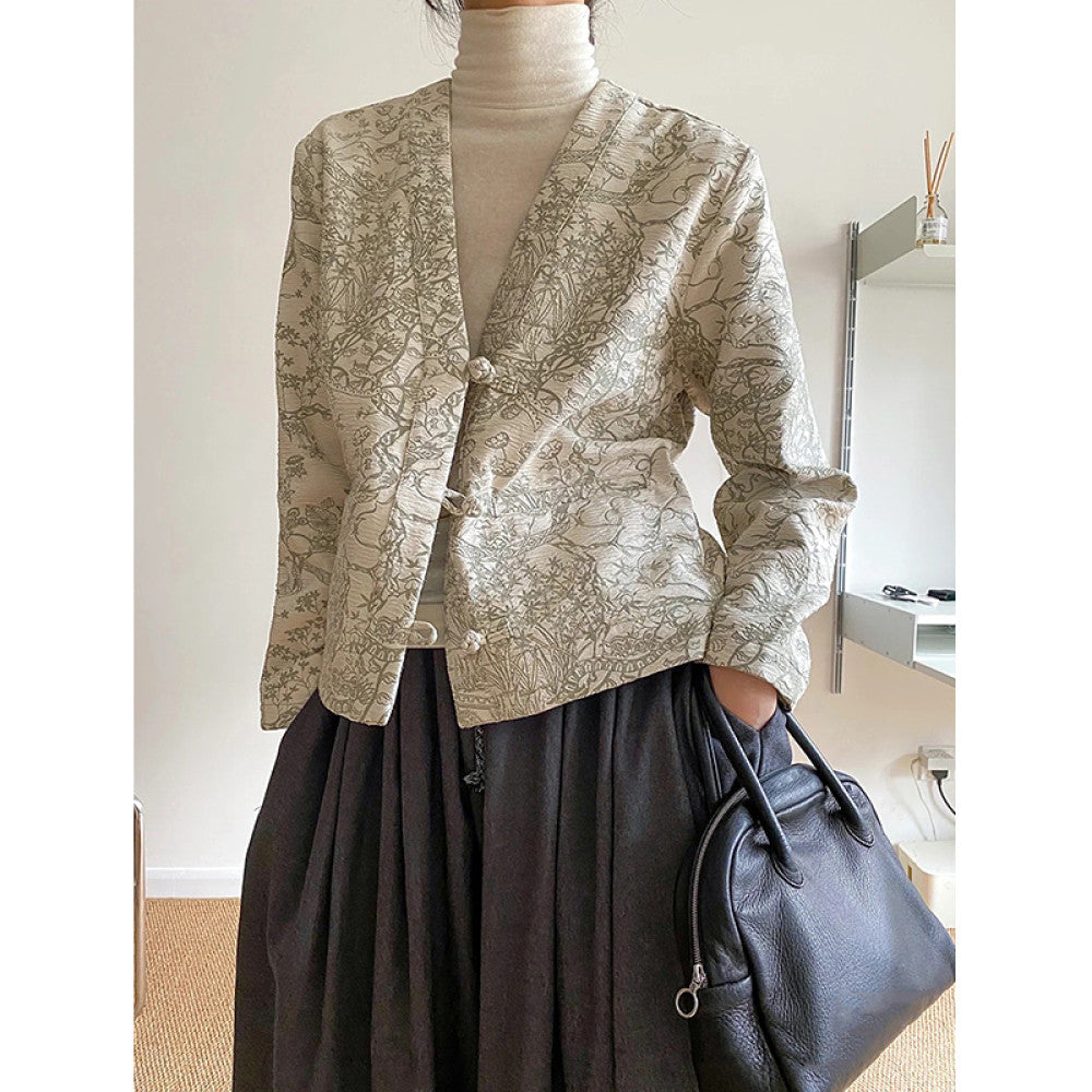 Spot new Chinese style small fragrant style cardigan jacket for women retro jacquard high end feeling western style short and niche top image 9
