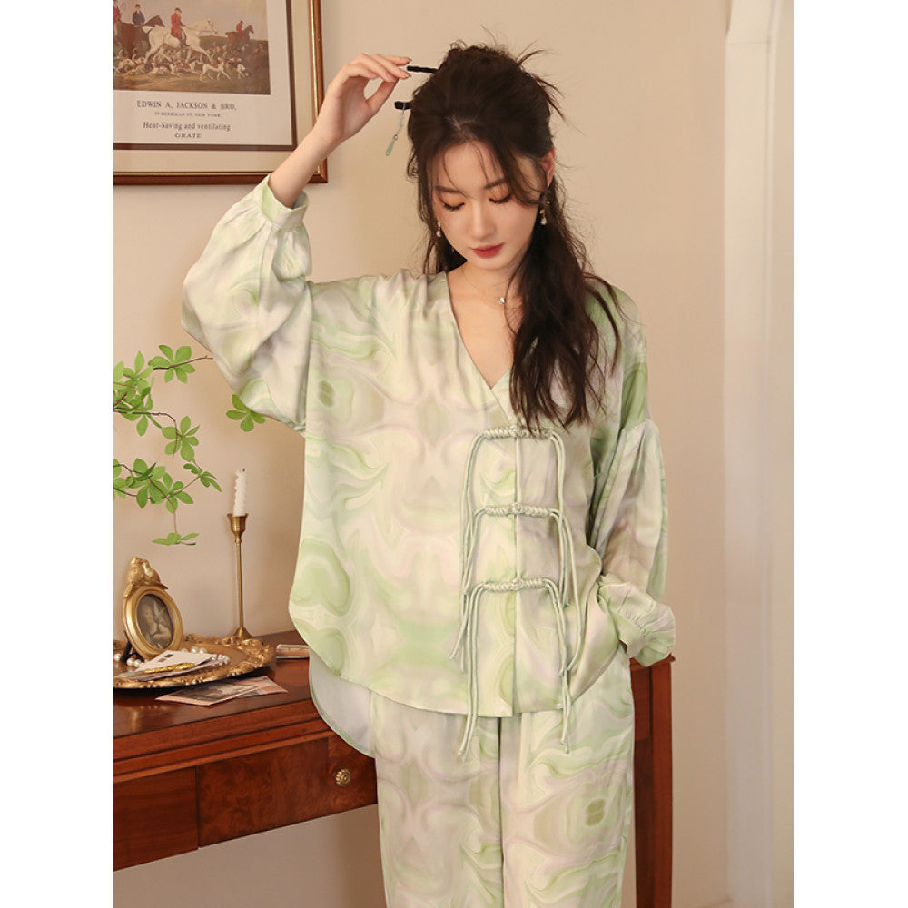 ASAYA3089 Spring and Autumn New Chinese Style V-neck Disk Button Loose Suit