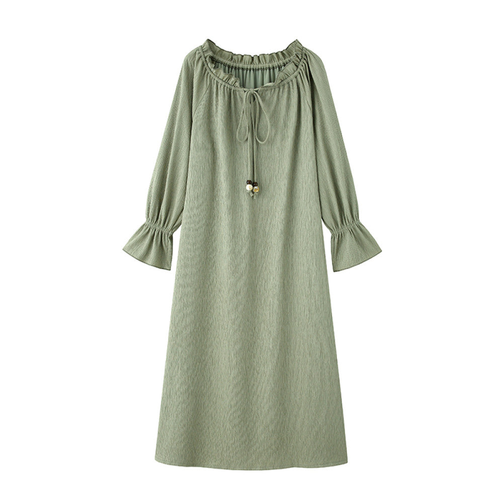 Luqingyi Original Spring Water Tea French Dress Women s Summer Ruffle Round Neck Ink Print Long Dress image 18