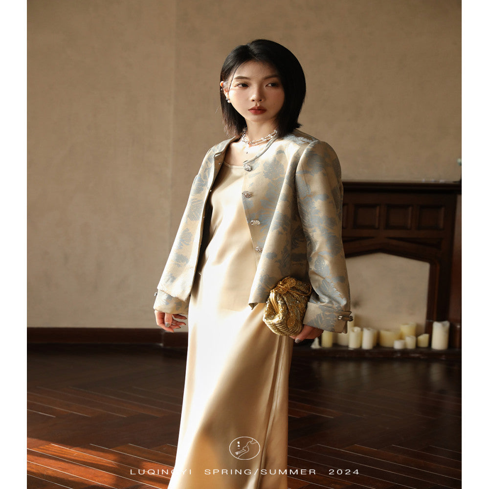 Lu Qingyi Original Fu Lan Gui New Chinese Jacquard Coat for Women Spring and Autumn Casual Wide Leg Pants Chinese Style Set image 4