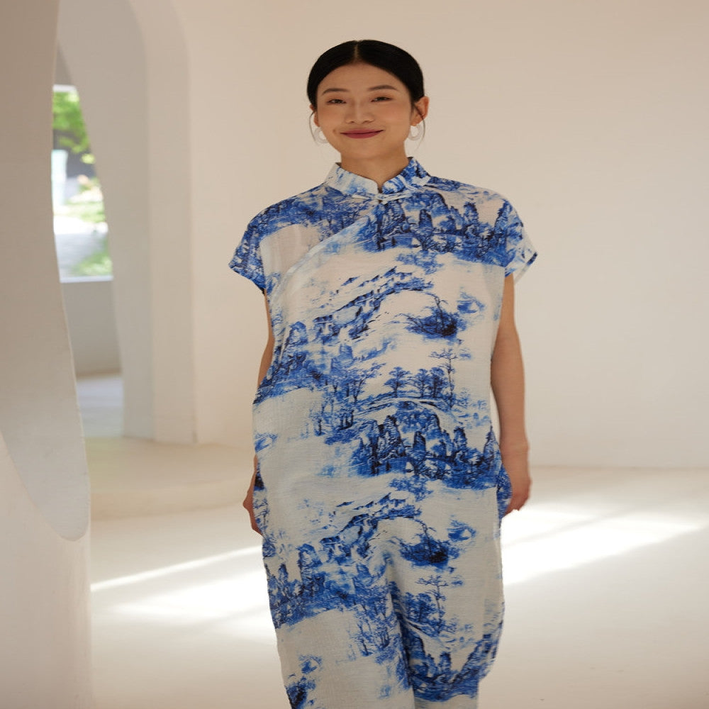 TAORAN new Chinese style improved cheongsam skirt summer retro national style young ink painting dress Zen tea dress female image 6