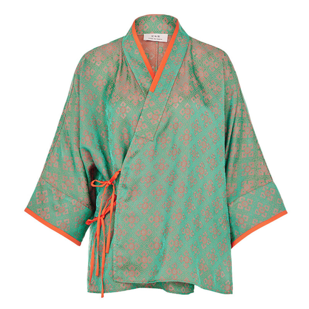 Huamu Shen new Chinese style buttoned jacket new cross collar oblique lapel cardigan improved short jacket national style lace jacquard top image 7