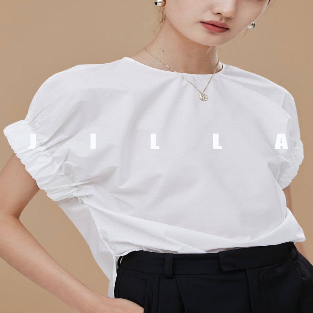 JILLA pullover with unique sleeves cotton shirt short sleeved top white wrinkle resistant shirt ins minimalist design women s hooded shirt image 18
