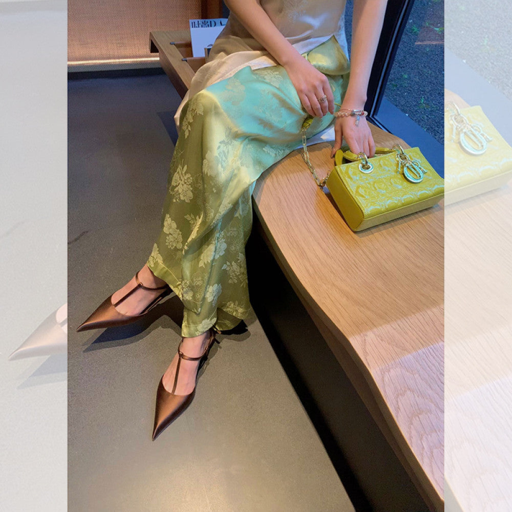 Beautiful woman with a cool and aloof temperament sister s Chinese style dressing set cheongsam dress Chinese style jacquard straight leg pants image 17