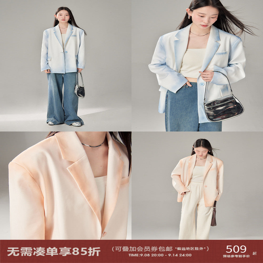 Original design by UART with ears misty atmosphere handmade gradient dyeing suit jacket image 1