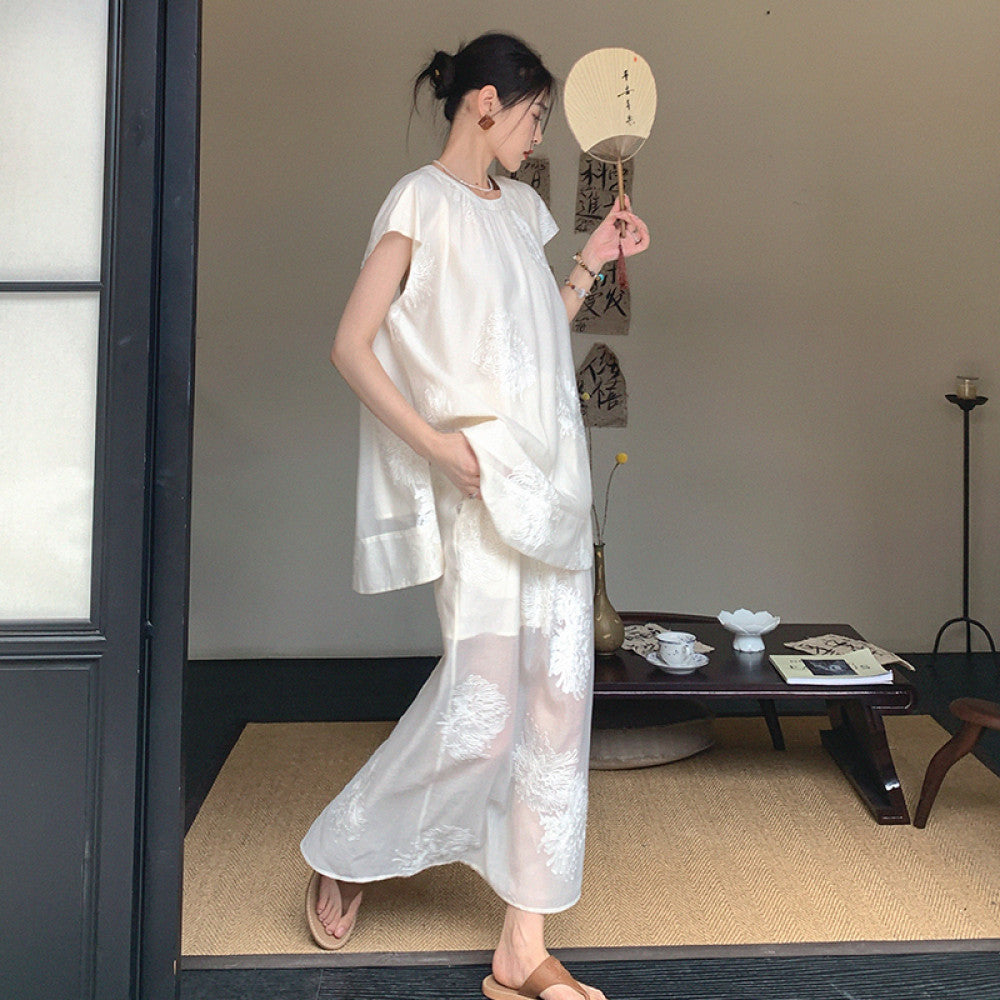 Customized rice white Chinese style two piece set for dimples women s 2025 summer gentle style loose top split skirt image 19