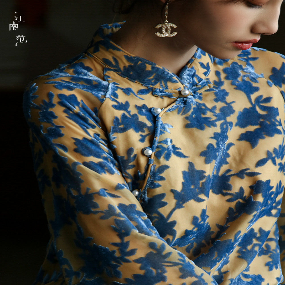Jiangnan style new Chinese retro improved cheongsam top for young girls single piece velvet Tang style small shirt for spring and autumn image 0