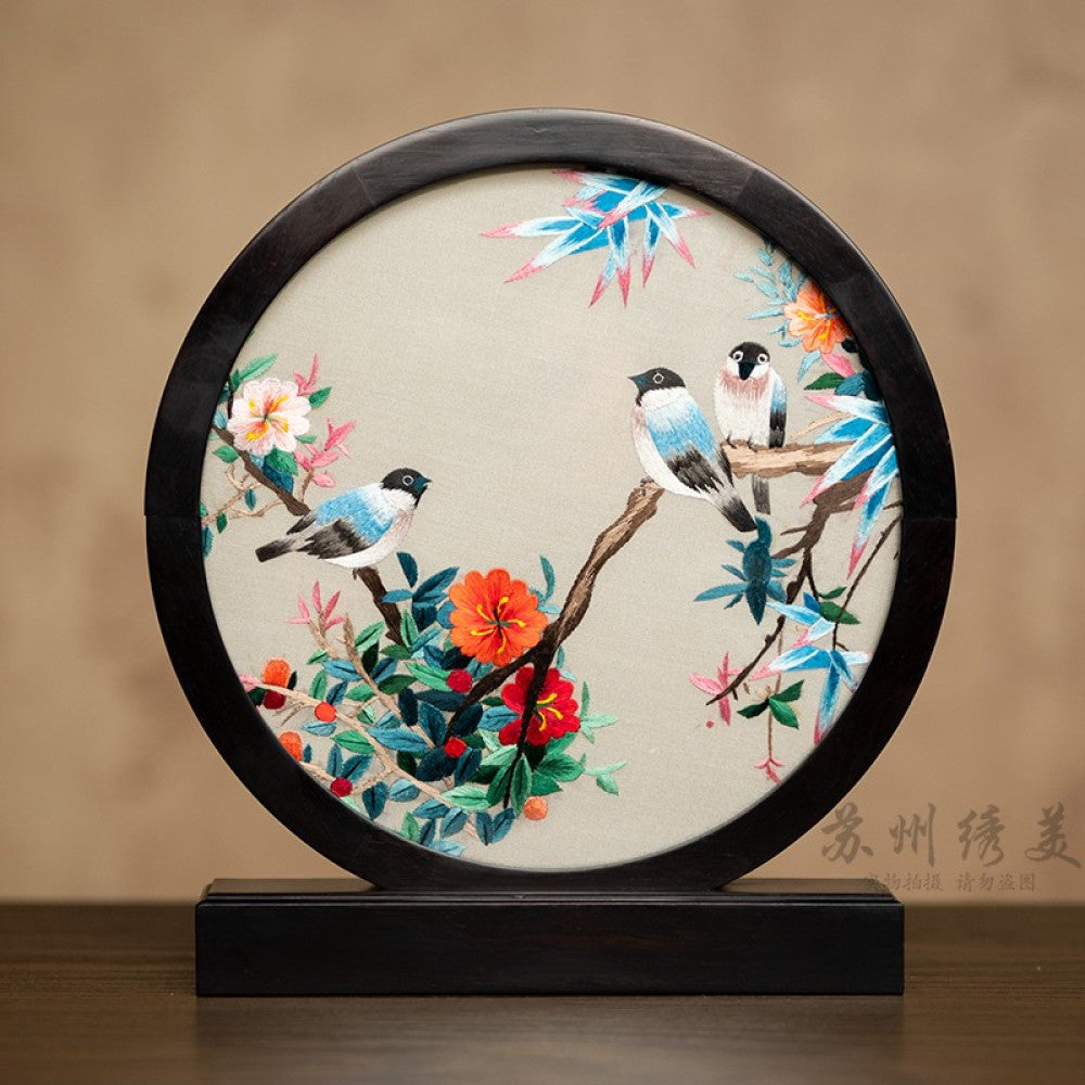 ASAYA3041 Embroidery ornaments Suzhou double-sided embroidery desktop ornaments creative table embroidery beauty retro table screen