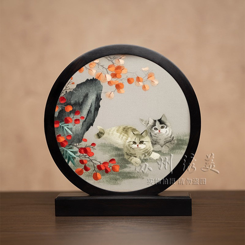 Embroidery ornament Suzhou double sided embroidery desktop ornament creative table embroidery beautiful retro table screen Chinese style business gift image 114
