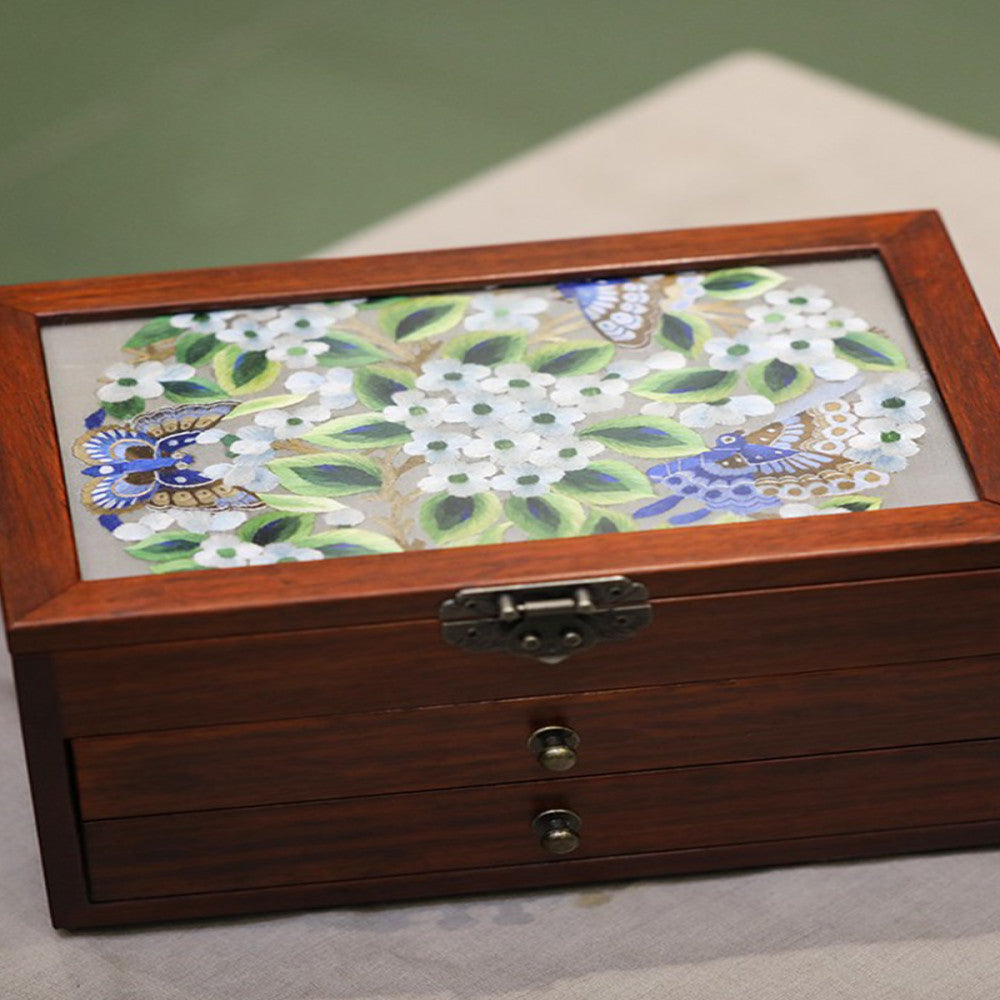 Embroidery jewelry box Chinese classical Suzhou embroidery solid wood storage box accessory three layer storage Suzhou embroidery beauty specialty gift image 4