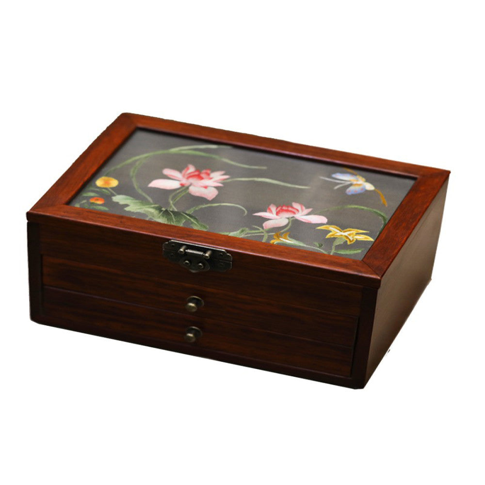 Embroidery jewelry box Chinese classical Suzhou embroidery solid wood storage box accessory three layer storage Suzhou embroidery beauty specialty gift image 5