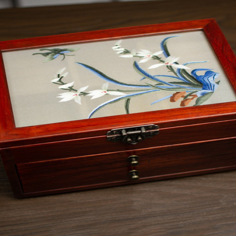 Embroidery jewelry box Chinese classical Suzhou embroidery solid wood storage box accessory three layer storage Suzhou embroidery beauty specialty gift image 0
