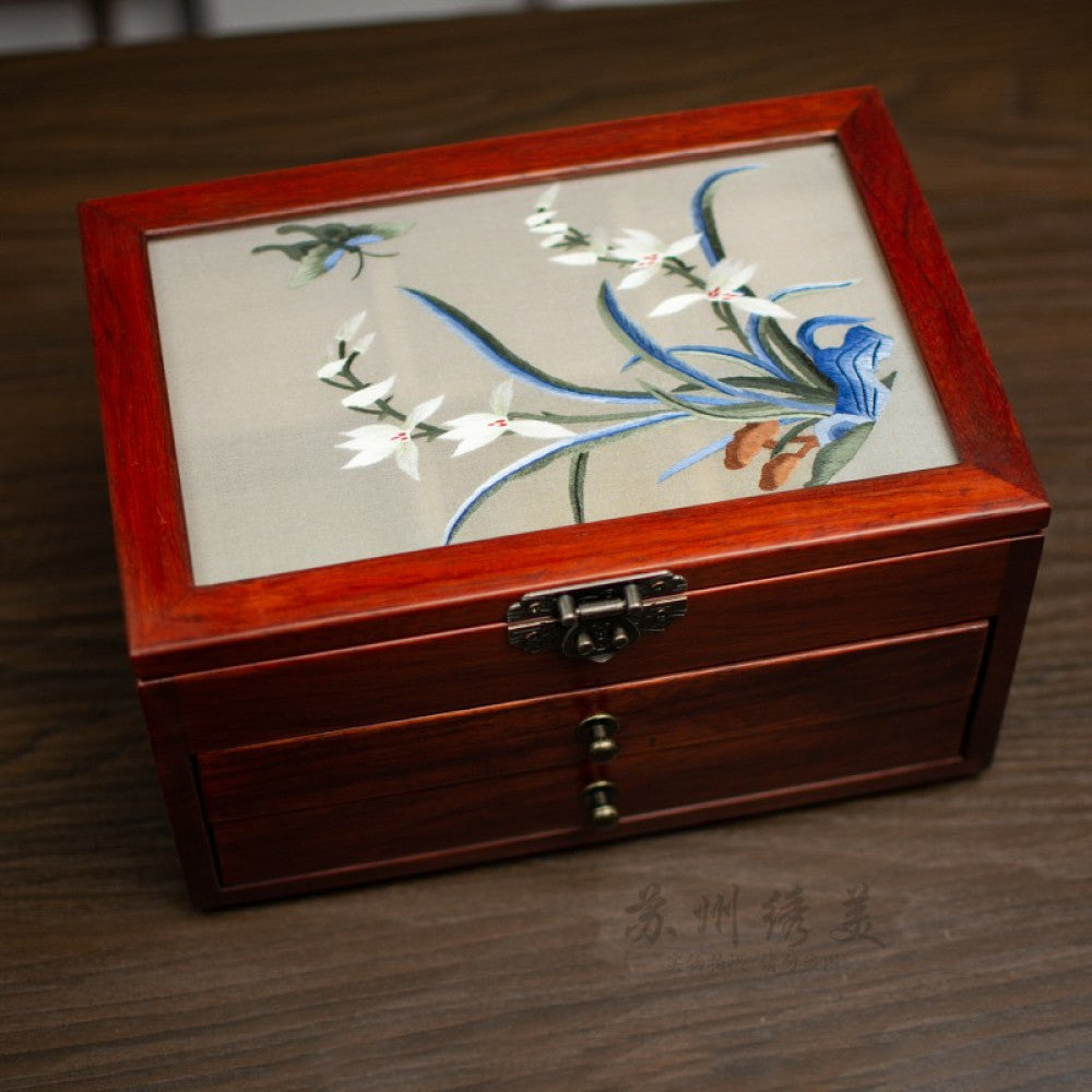 Embroidery jewelry box Chinese classical Suzhou embroidery solid wood storage box accessory three layer storage Suzhou embroidery beauty specialty gift image 6