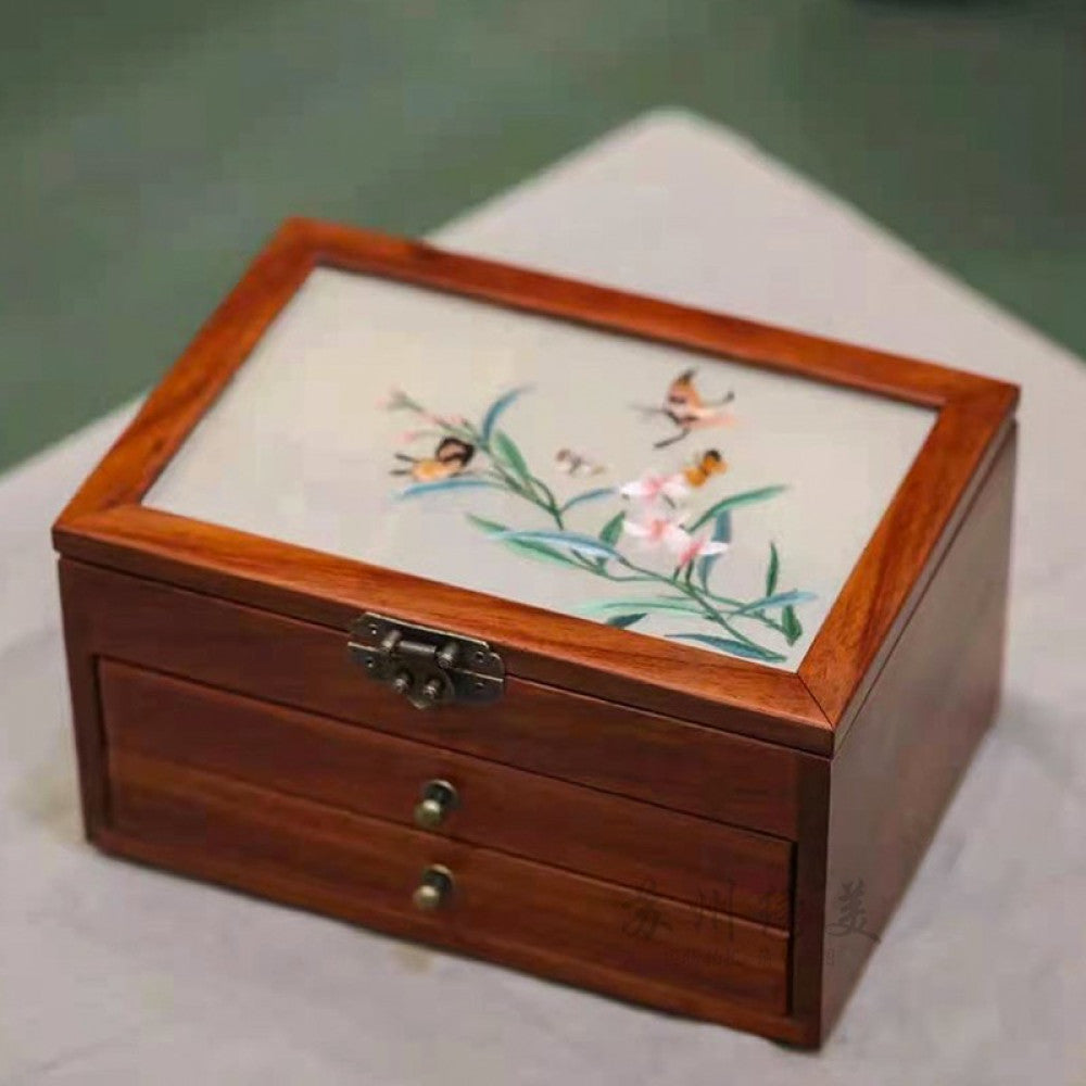 Embroidery jewelry box Chinese classical Suzhou embroidery solid wood storage box accessory three layer storage Suzhou embroidery beauty specialty gift image 10