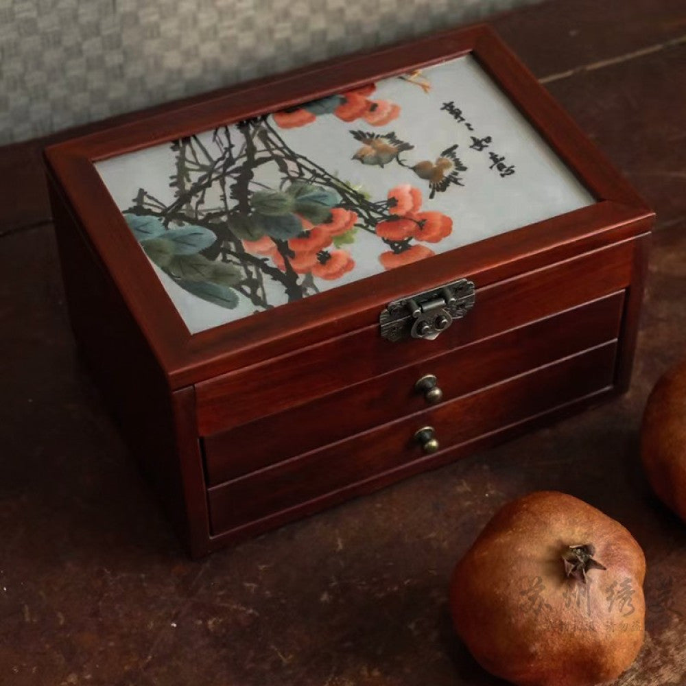 Embroidery jewelry box Chinese classical Suzhou embroidery solid wood storage box accessory three layer storage Suzhou embroidery beauty specialty gift image 14