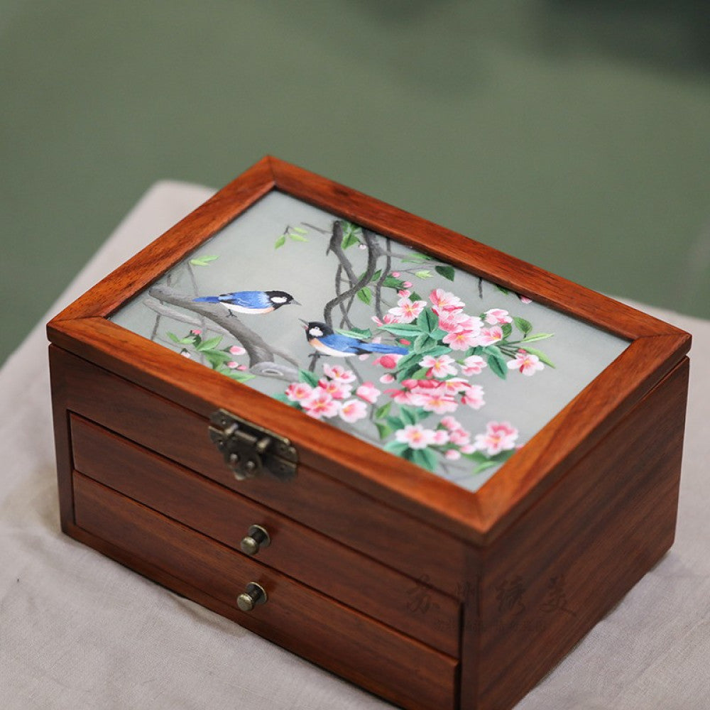 Embroidery jewelry box Chinese classical Suzhou embroidery solid wood storage box accessory three layer storage Suzhou embroidery beauty specialty gift image 23