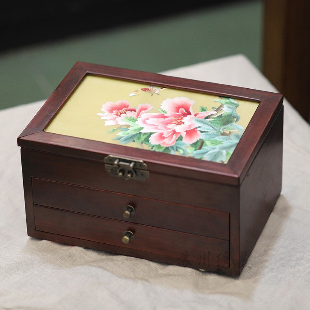 Embroidery jewelry box Chinese classical Suzhou embroidery solid wood storage box accessory three layer storage Suzhou embroidery beauty specialty gift image 24