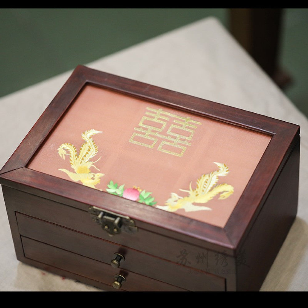 Embroidery jewelry box Chinese classical Suzhou embroidery solid wood storage box accessory three layer storage Suzhou embroidery beauty specialty gift image 26