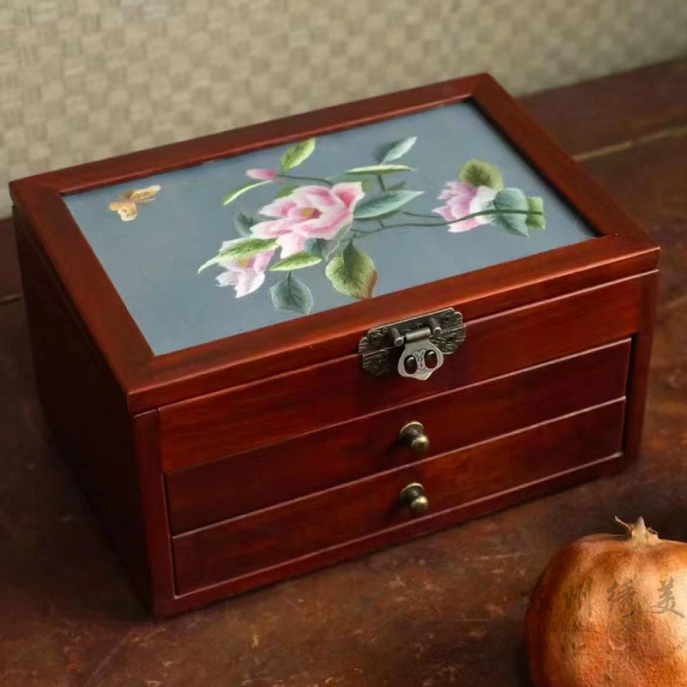 Embroidery jewelry box Chinese classical Suzhou embroidery solid wood storage box accessory three layer storage Suzhou embroidery beauty specialty gift image 29