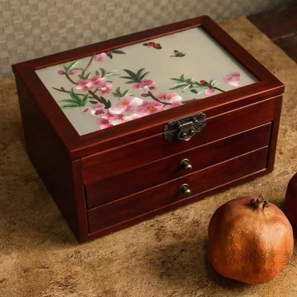 Embroidery jewelry box Chinese classical Suzhou embroidery solid wood storage box accessory three layer storage Suzhou embroidery beauty specialty gift image 30