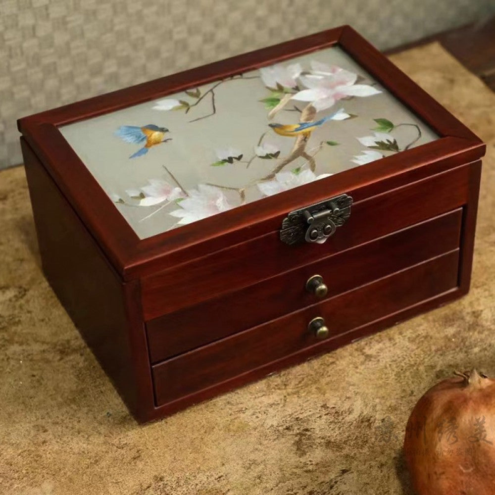 Embroidery jewelry box Chinese classical Suzhou embroidery solid wood storage box accessory three layer storage Suzhou embroidery beauty specialty gift image 33