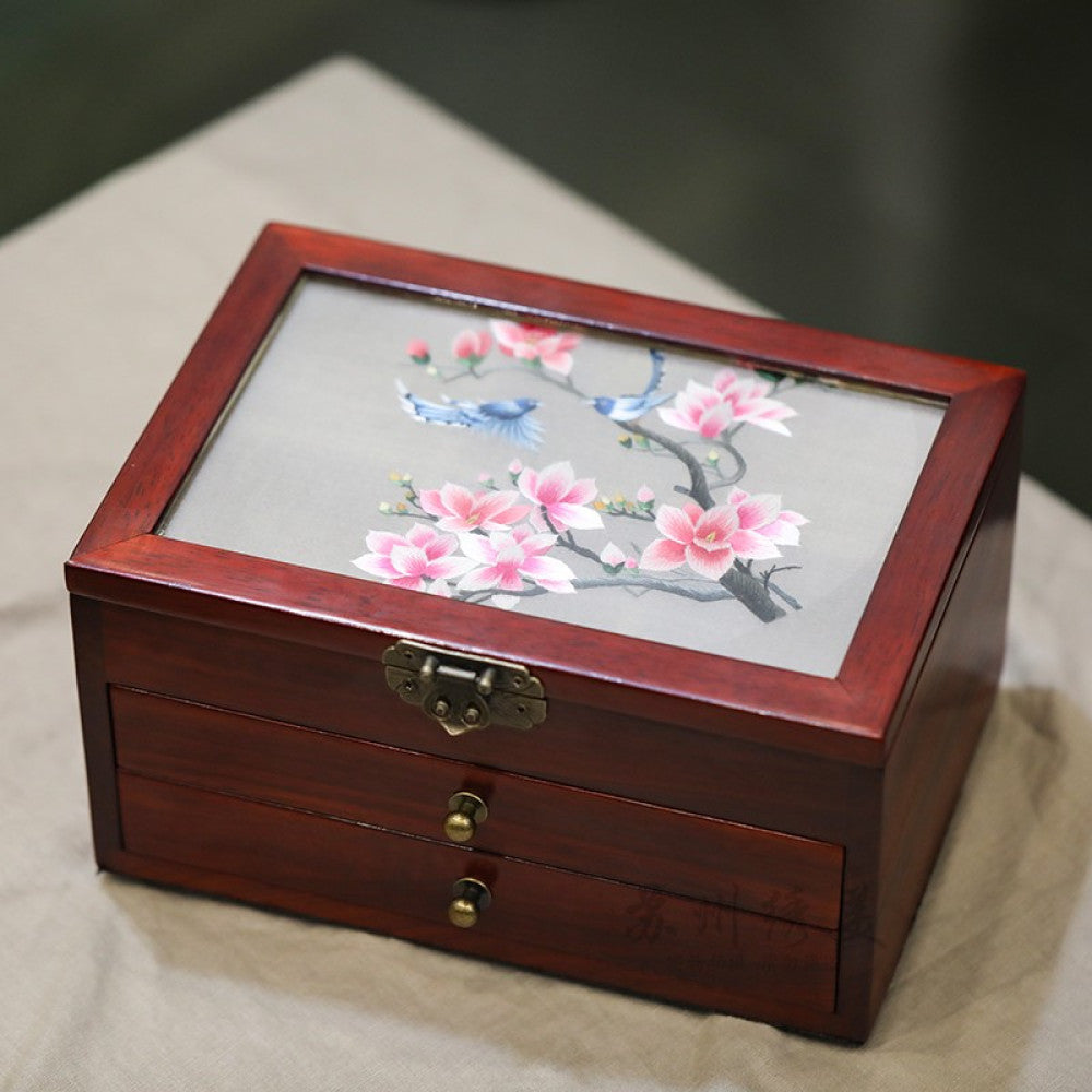 ASAYA3040 Embroidered jewelry box Chinese classical Suzhou embroidery solid wood storage box