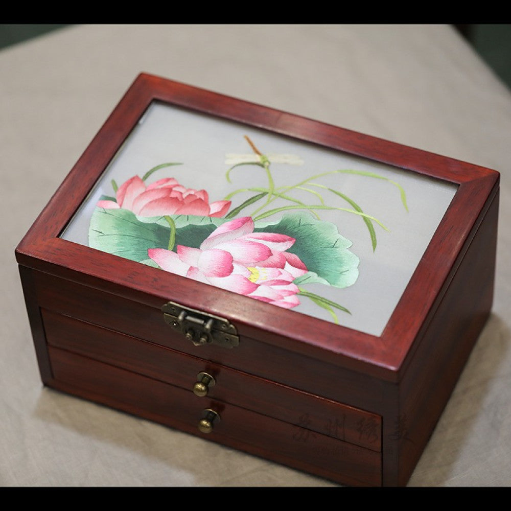 Embroidery jewelry box Chinese classical Suzhou embroidery solid wood storage box accessory three layer storage Suzhou embroidery beauty specialty gift image 39