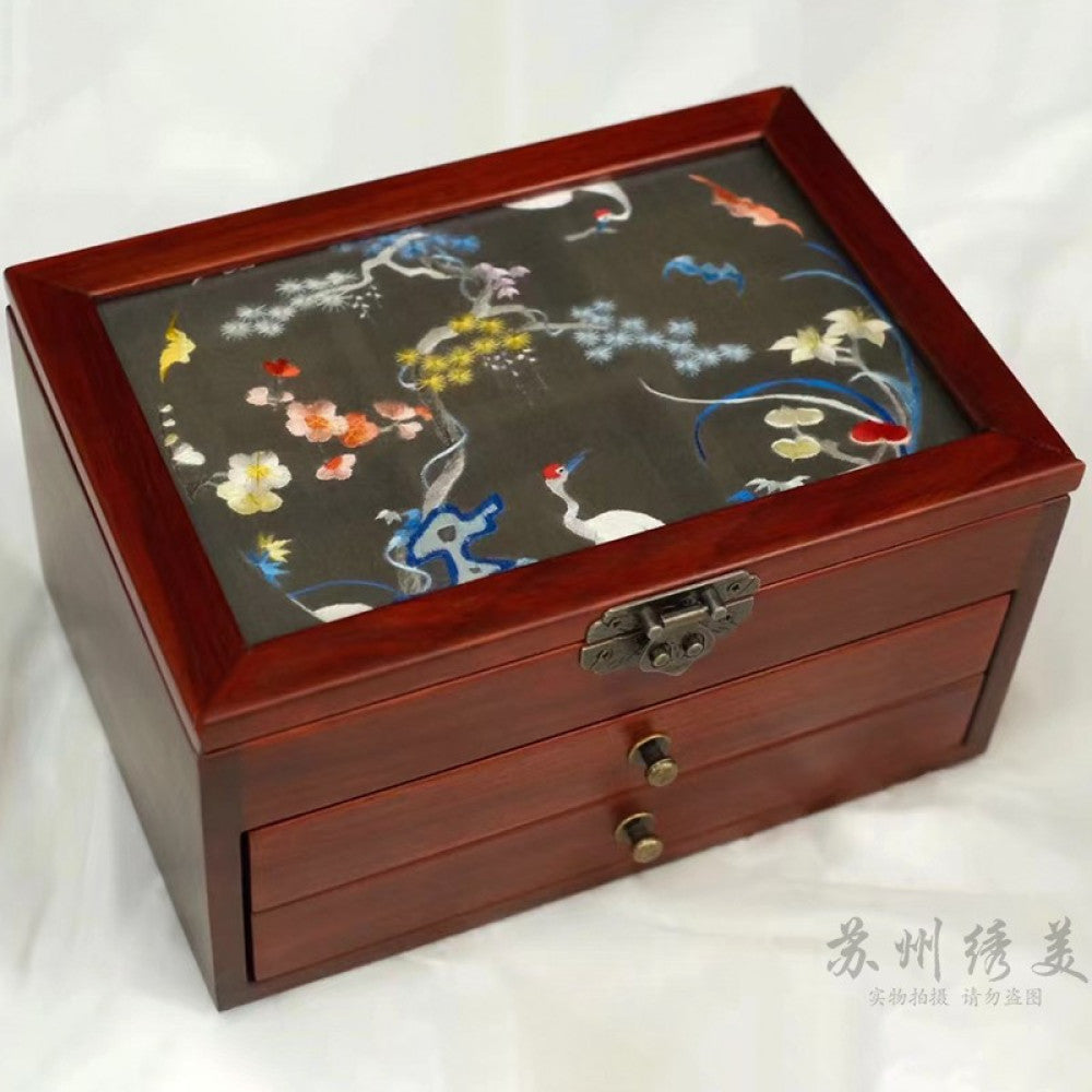Embroidery jewelry box Chinese classical Suzhou embroidery solid wood storage box accessory three layer storage Suzhou embroidery beauty specialty gift image 41