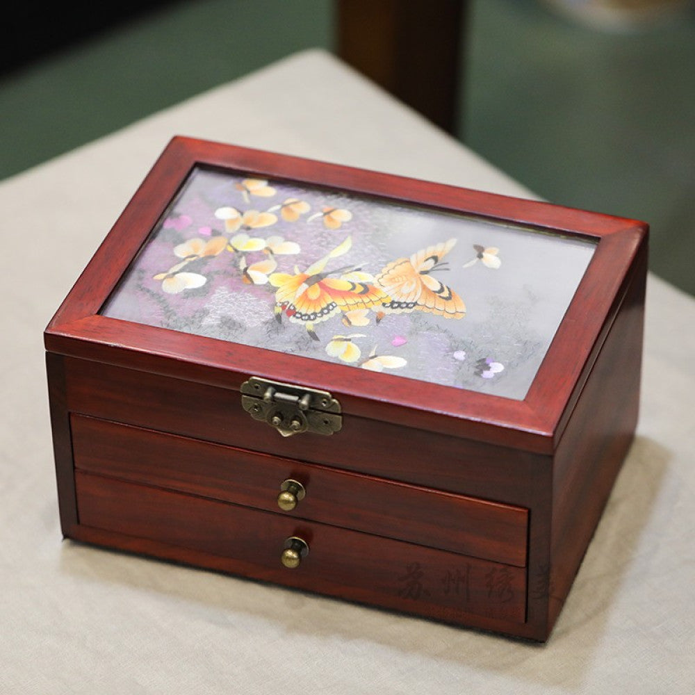 Embroidery jewelry box Chinese classical Suzhou embroidery solid wood storage box accessory three layer storage Suzhou embroidery beauty specialty gift image 42