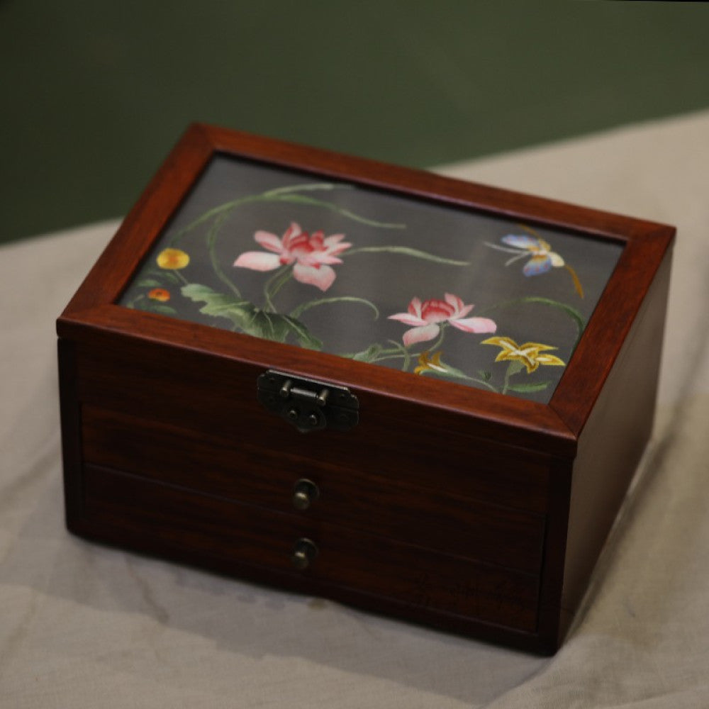Embroidery jewelry box Chinese classical Suzhou embroidery solid wood storage box accessory three layer storage Suzhou embroidery beauty specialty gift image 44