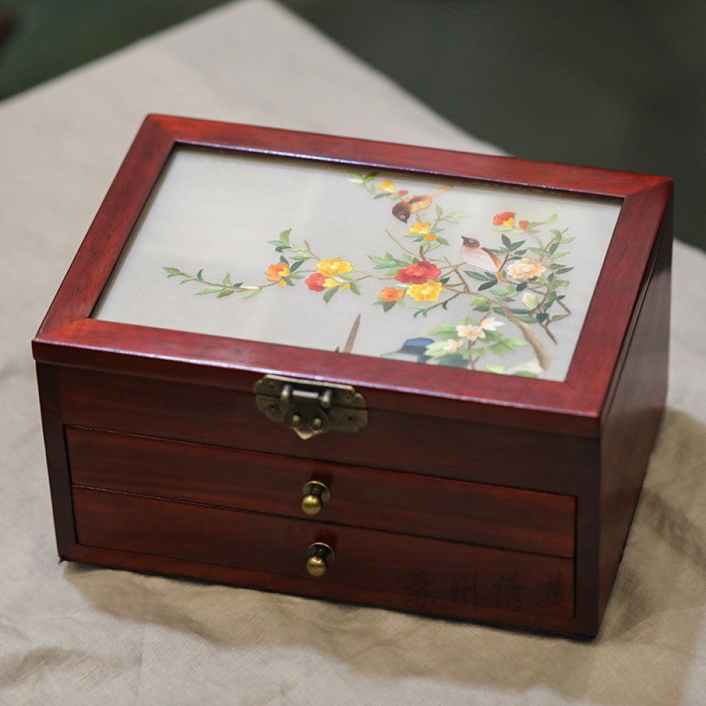 Embroidery jewelry box Chinese classical Suzhou embroidery solid wood storage box accessory three layer storage Suzhou embroidery beauty specialty gift image 47