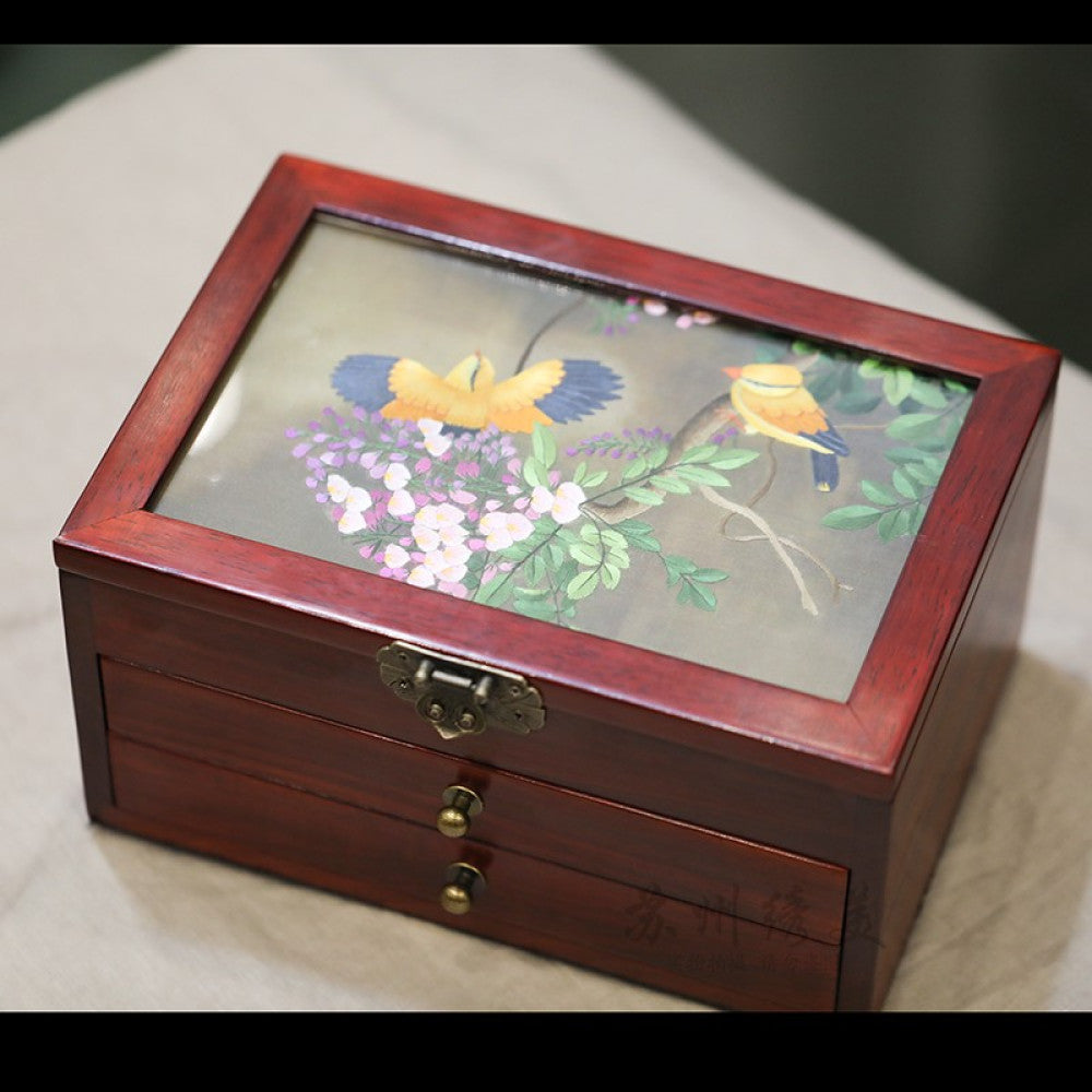 Embroidery jewelry box Chinese classical Suzhou embroidery solid wood storage box accessory three layer storage Suzhou embroidery beauty specialty gift image 49