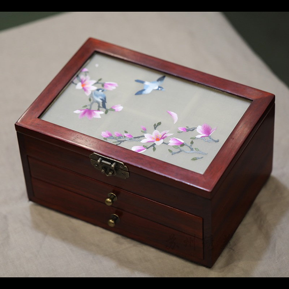ASAYA3040 Embroidered jewelry box Chinese classical Suzhou embroidery solid wood storage box