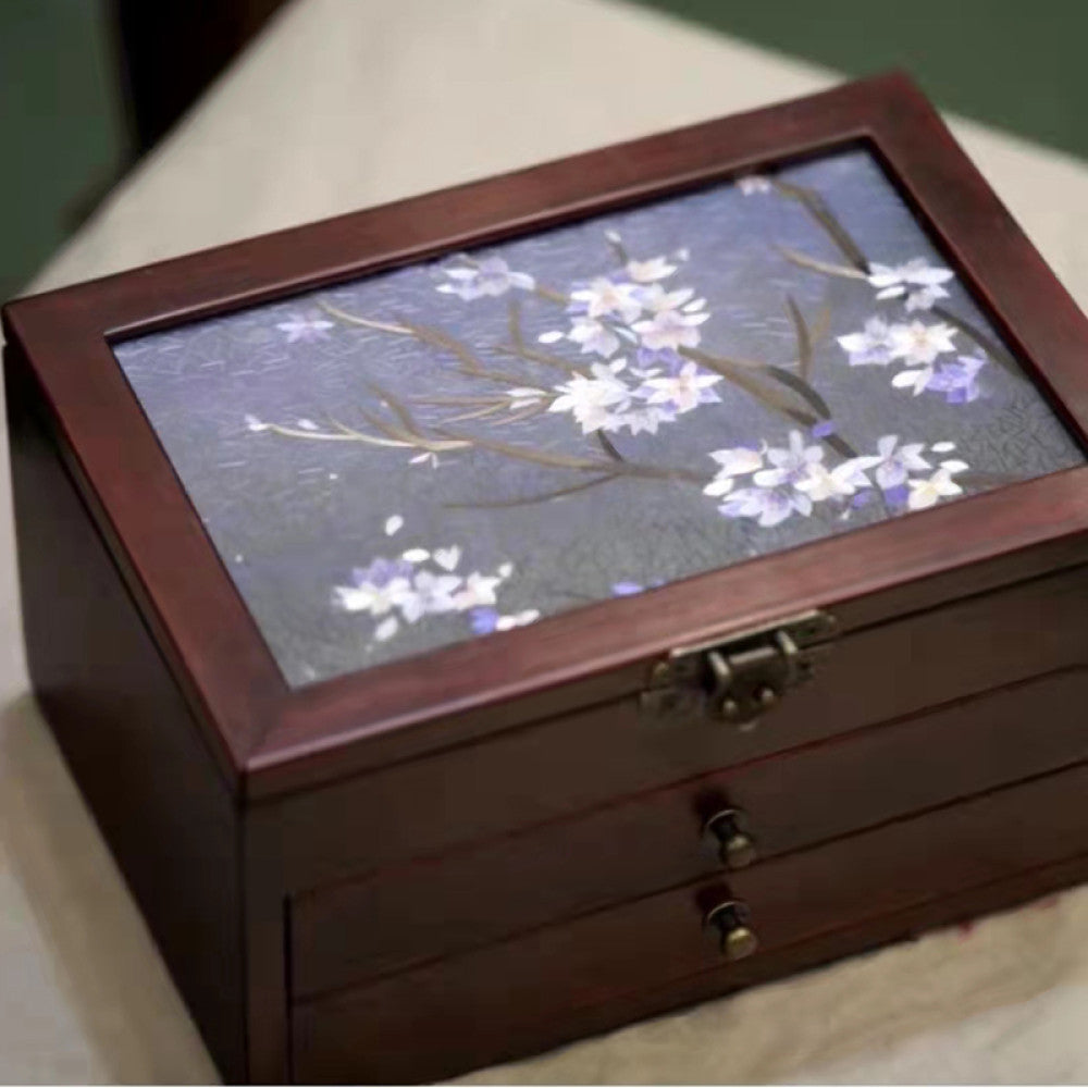 Embroidery jewelry box Chinese classical Suzhou embroidery solid wood storage box accessory three layer storage Suzhou embroidery beauty specialty gift image 55