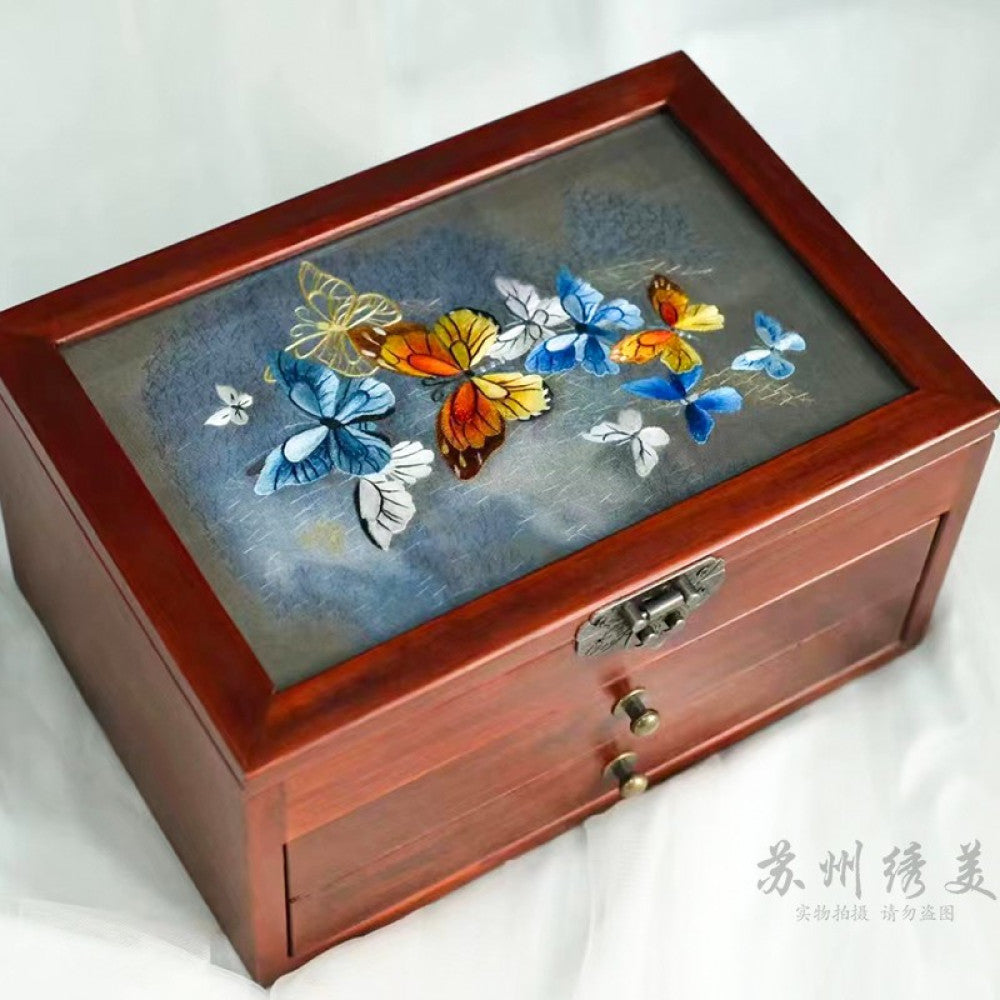 Embroidery jewelry box Chinese classical Suzhou embroidery solid wood storage box accessory three layer storage Suzhou embroidery beauty specialty gift image 56