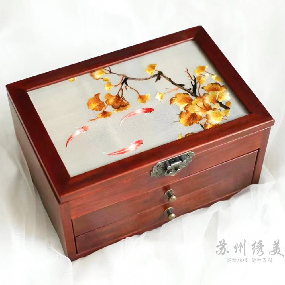 ASAYA3040 Embroidered jewelry box Chinese classical Suzhou embroidery solid wood storage box