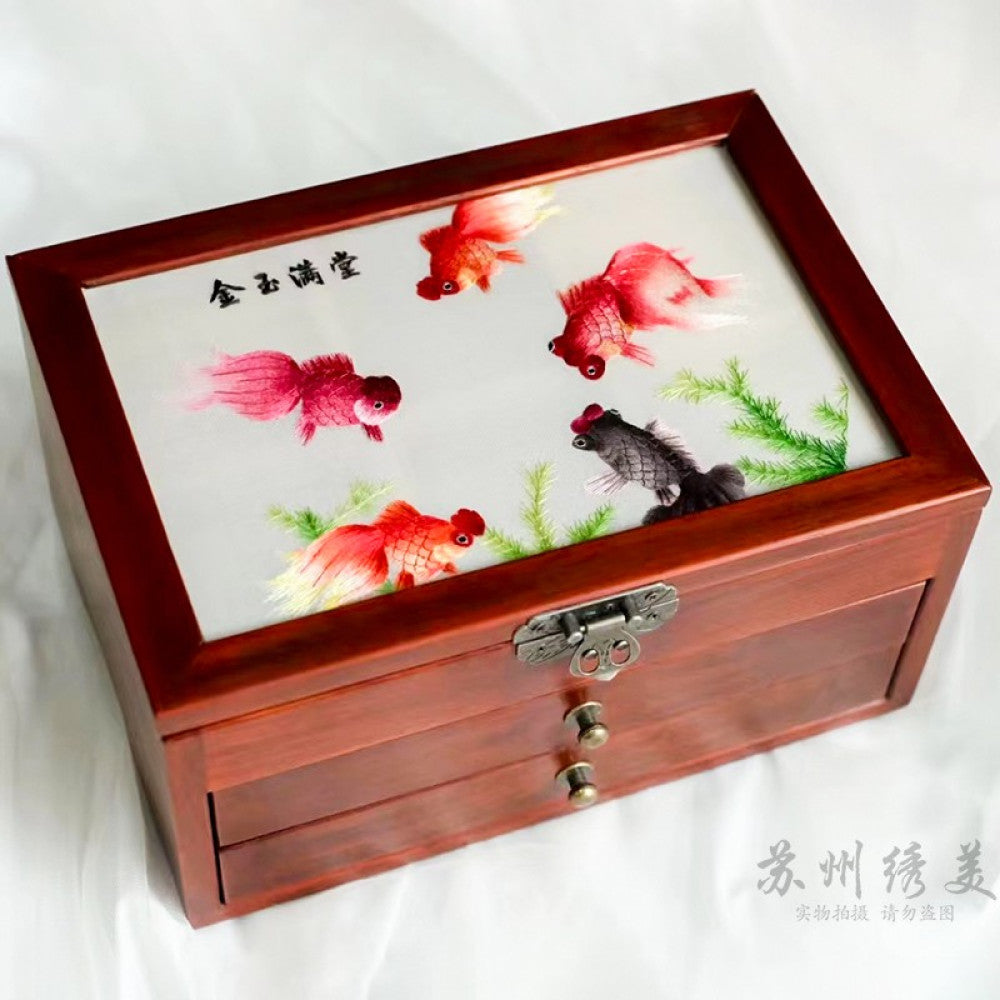 Embroidery jewelry box Chinese classical Suzhou embroidery solid wood storage box accessory three layer storage Suzhou embroidery beauty specialty gift image 63