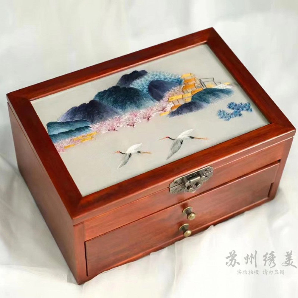 Embroidery jewelry box Chinese classical Suzhou embroidery solid wood storage box accessory three layer storage Suzhou embroidery beauty specialty gift image 65