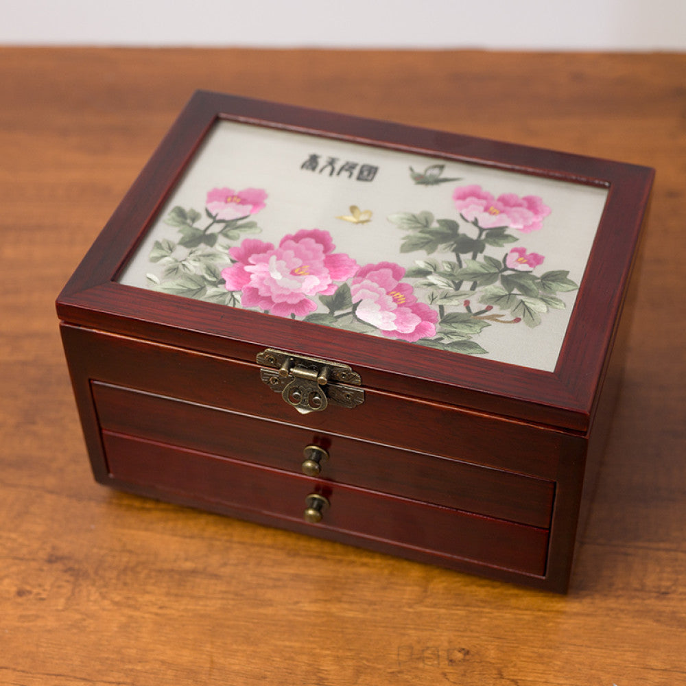 Embroidery jewelry box Chinese classical Suzhou embroidery solid wood storage box accessory three layer storage Suzhou embroidery beauty specialty gift image 66