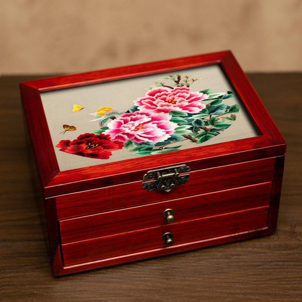 Embroidery jewelry box Chinese classical Suzhou embroidery solid wood storage box accessory three layer storage Suzhou embroidery beauty specialty gift image 69