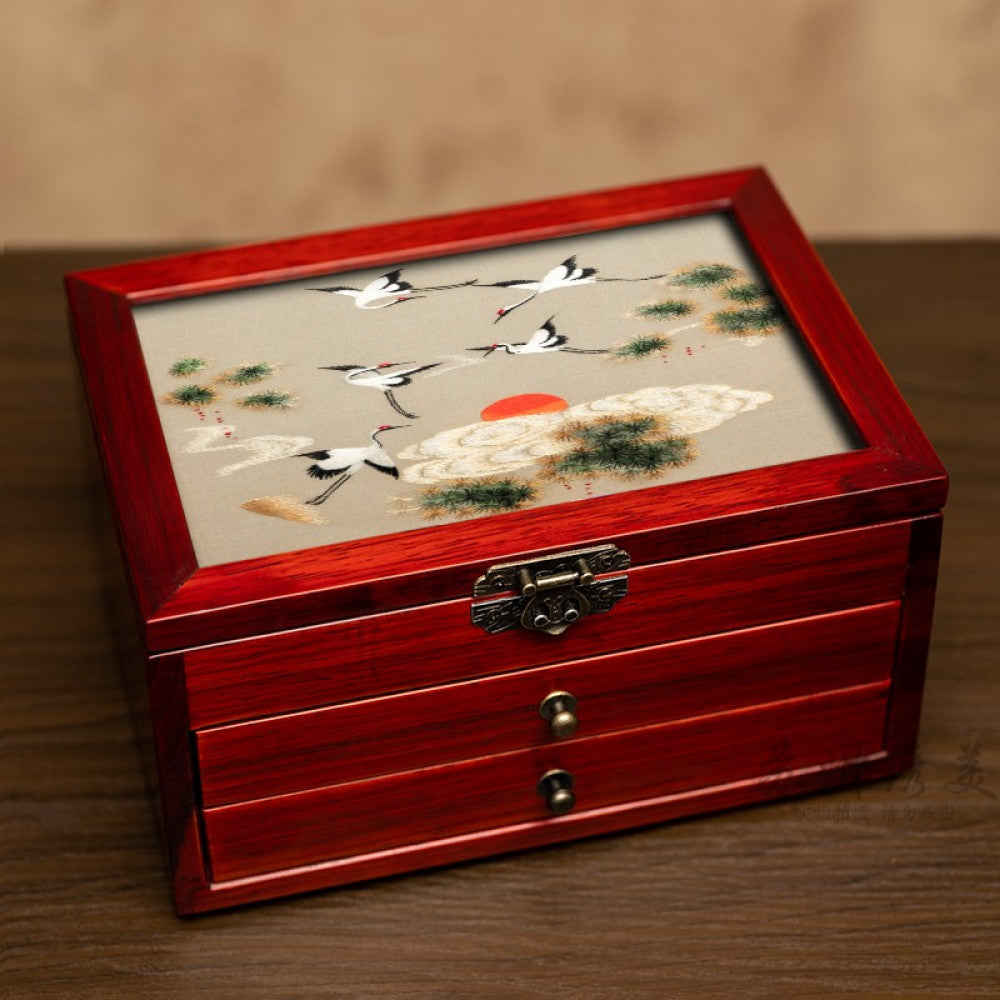 Embroidery jewelry box Chinese classical Suzhou embroidery solid wood storage box accessory three layer storage Suzhou embroidery beauty specialty gift image 71