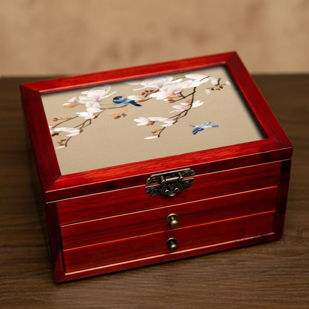 Embroidery jewelry box Chinese classical Suzhou embroidery solid wood storage box accessory three layer storage Suzhou embroidery beauty specialty gift image 72