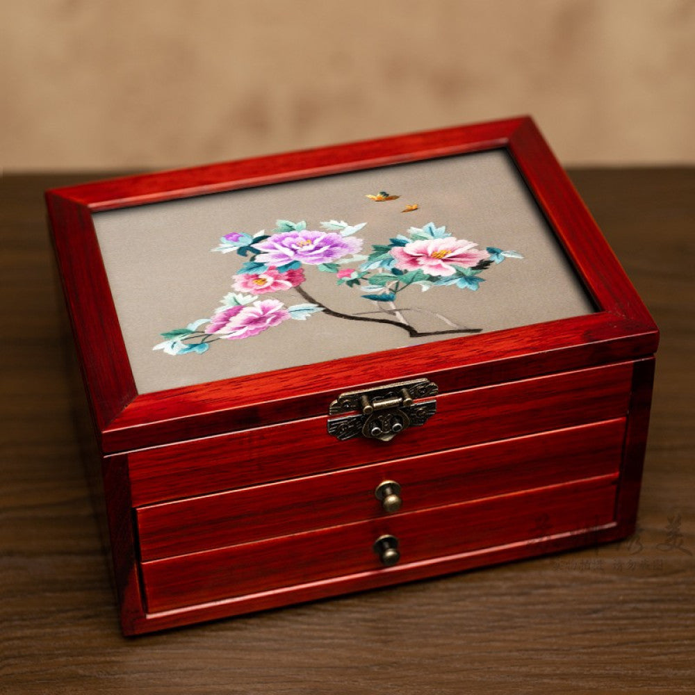 Embroidery jewelry box Chinese classical Suzhou embroidery solid wood storage box accessory three layer storage Suzhou embroidery beauty specialty gift image 75