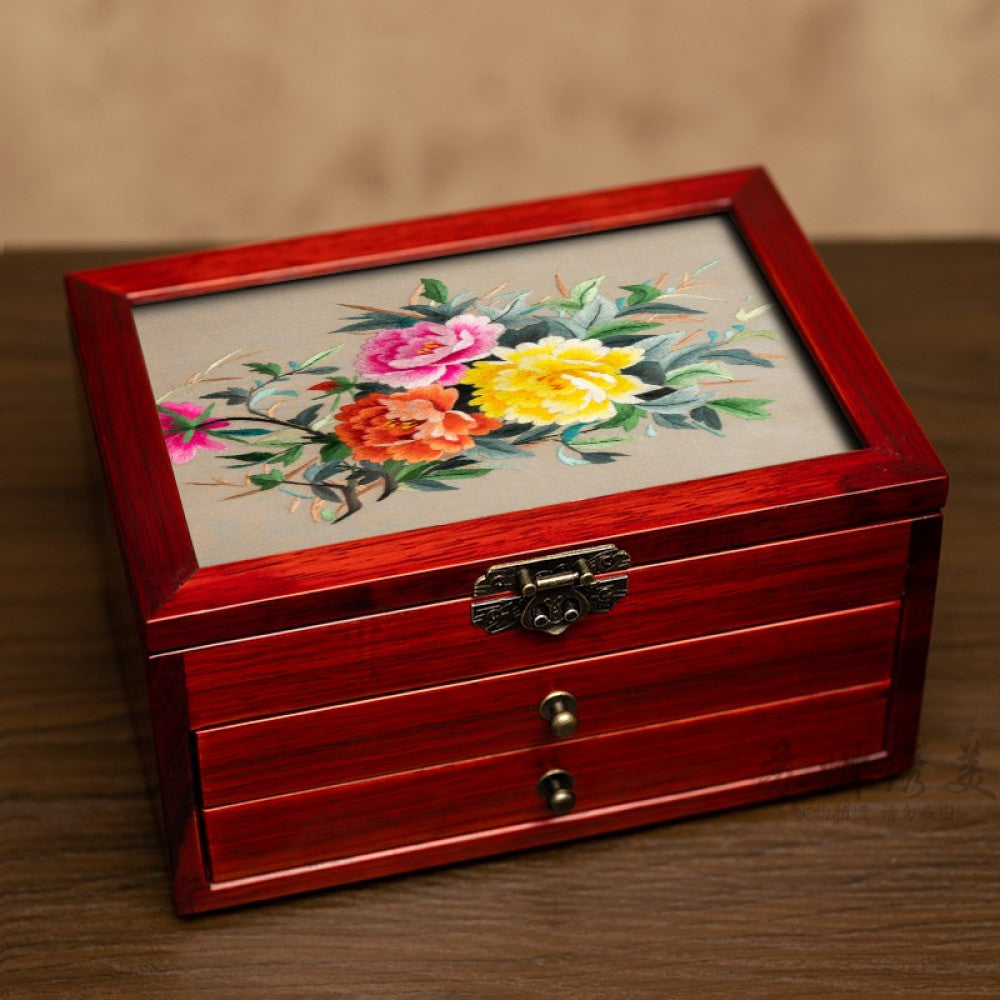 Embroidery jewelry box Chinese classical Suzhou embroidery solid wood storage box accessory three layer storage Suzhou embroidery beauty specialty gift image 76