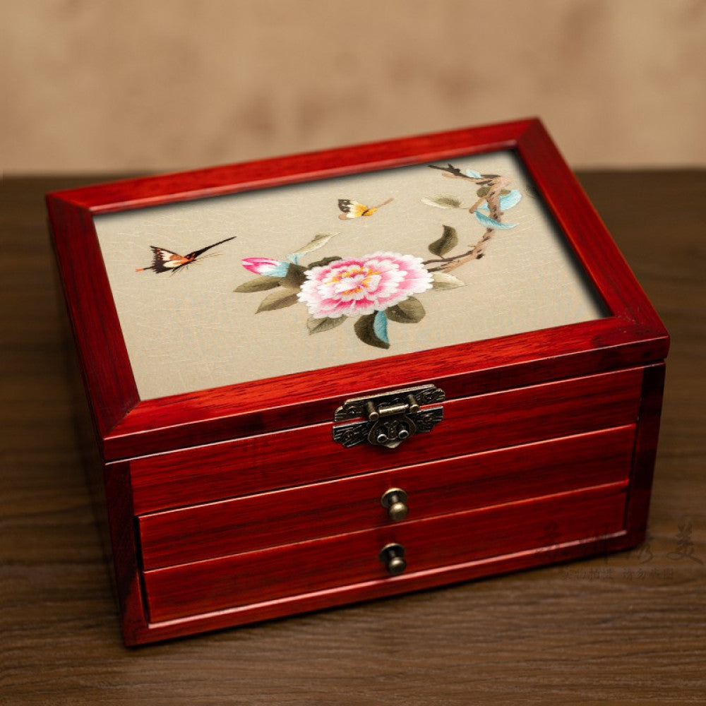 Embroidery jewelry box Chinese classical Suzhou embroidery solid wood storage box accessory three layer storage Suzhou embroidery beauty specialty gift image 79