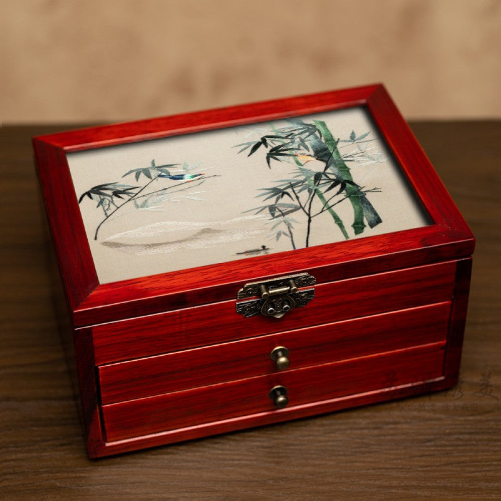 Embroidery jewelry box Chinese classical Suzhou embroidery solid wood storage box accessory three layer storage Suzhou embroidery beauty specialty gift image 80